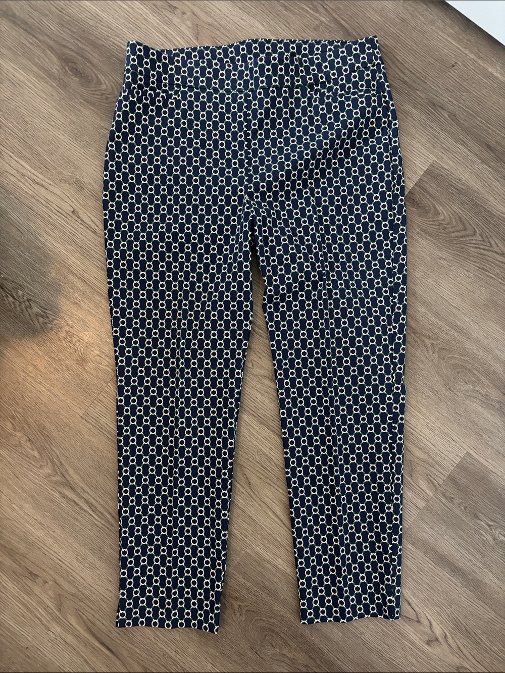 Chico’s Pull On Stretch Navy Brigitte Chain Slim Ankle Trouser Pants